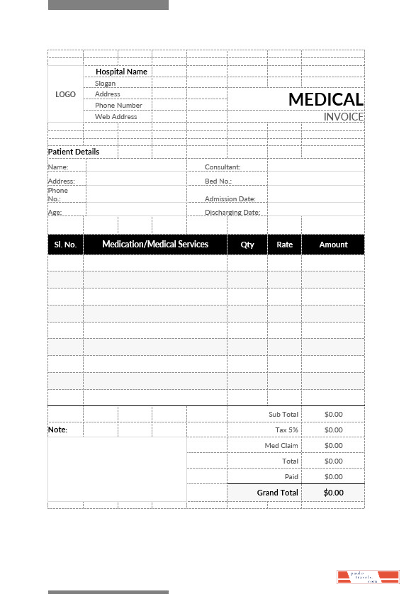 Medical Bill Format Template PSD template